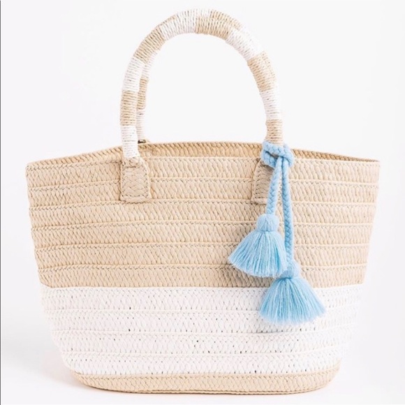Altru Ethical Straw Tote White Stripe - Picture 2 of 5